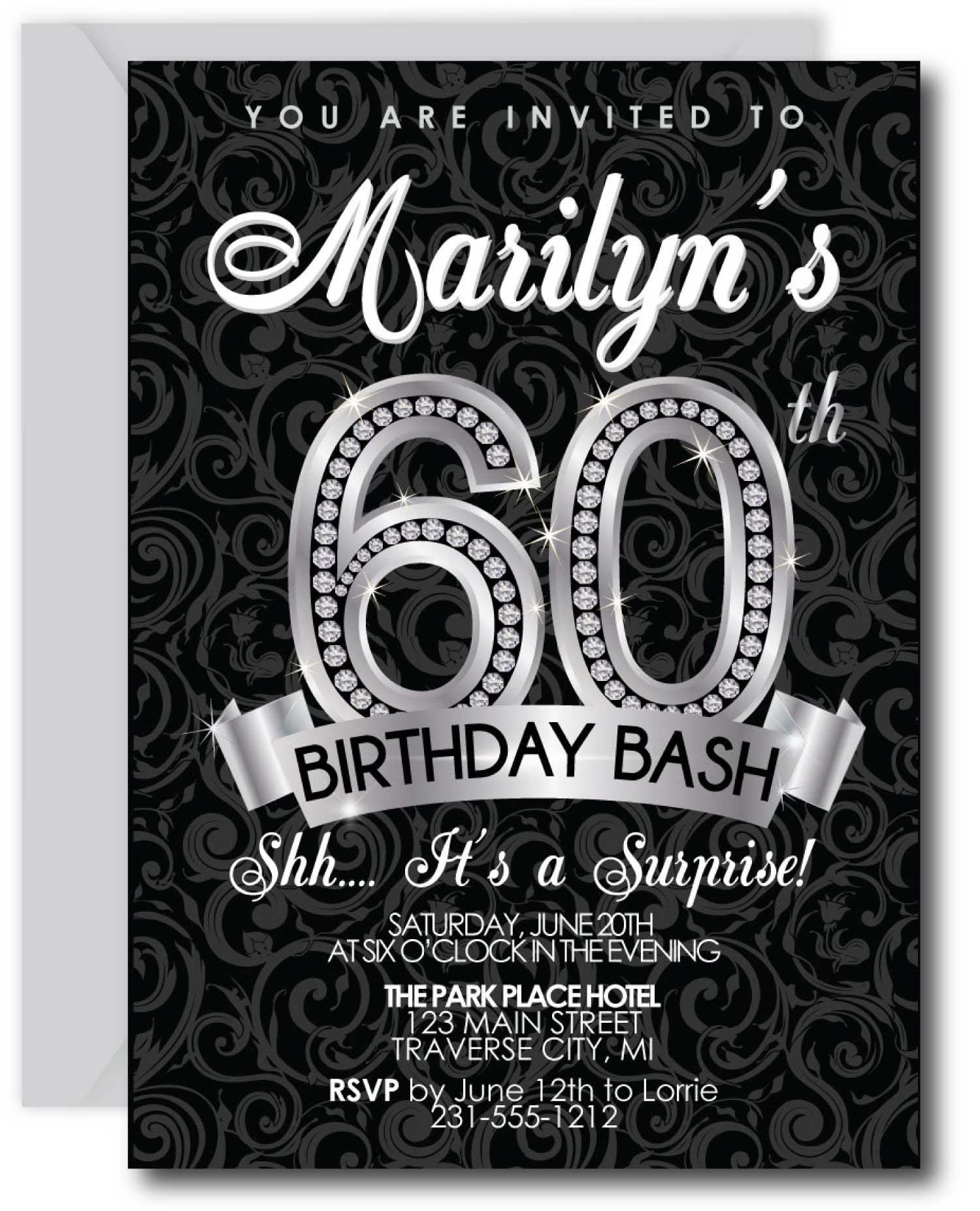 Diamond 60th Birthday Invitation Template - Announce It!
